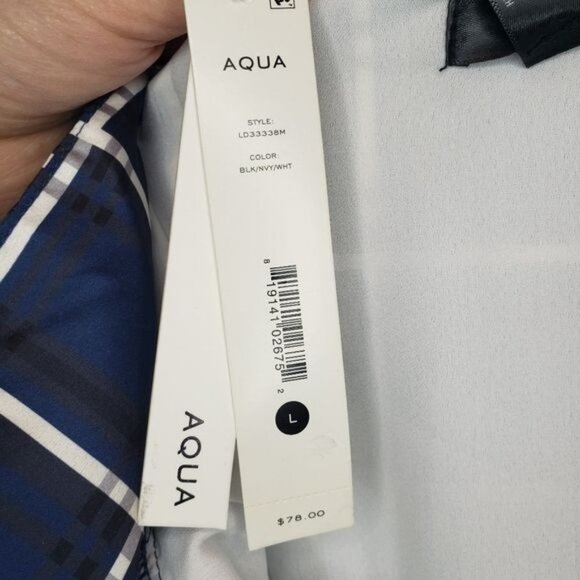 NWT‎ Navy Plaid Square Neck Short Sleeve Fit + Flare Size L - Picture 9 of 9